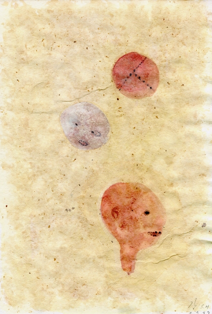 untitled, 1999; Aquarell, Grüner Tee, Bleistift, Papier / watercolor, green tea, pencil, paper, 25,6 x 17,3 cm