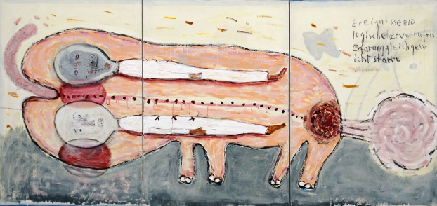 lie eater (Lügenfresser), 2014, Acryl, Öl auf Nessel / acrylic, oil on canvas, 130 x 240 cm