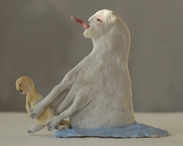 Wasserwesen, 2014; Ton, Papier, Wachs, Acryl / paper-clay, wax, acrylic, 13 cm